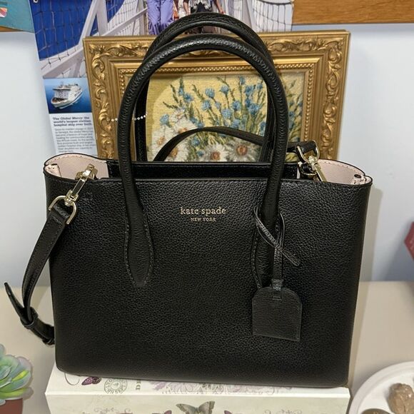 kate spade Eva Black Pebbled Leather Mid Sized  Satchel Crossbody Bag - Picture 2 of 10